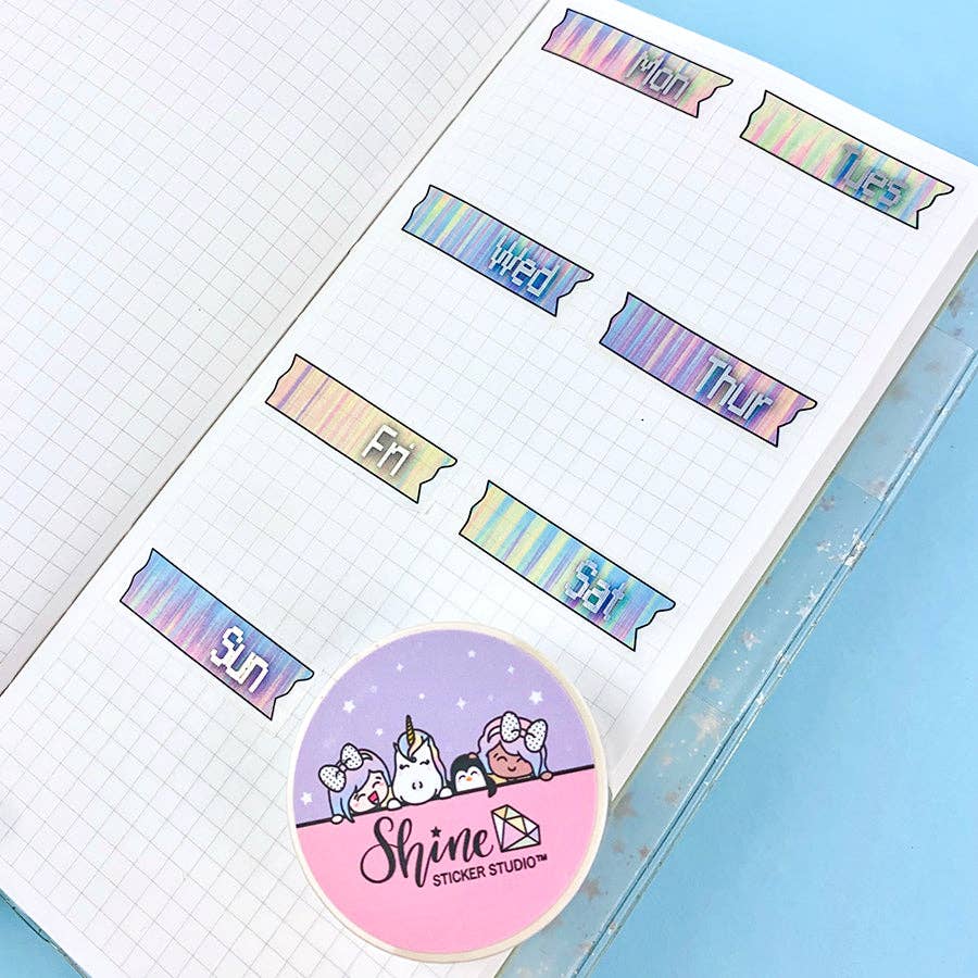 Shine Sticker Studio - Wholesale Washi Tape - Y2K Pixel Perforated Date Cover Holo FOILED Washi Tape1