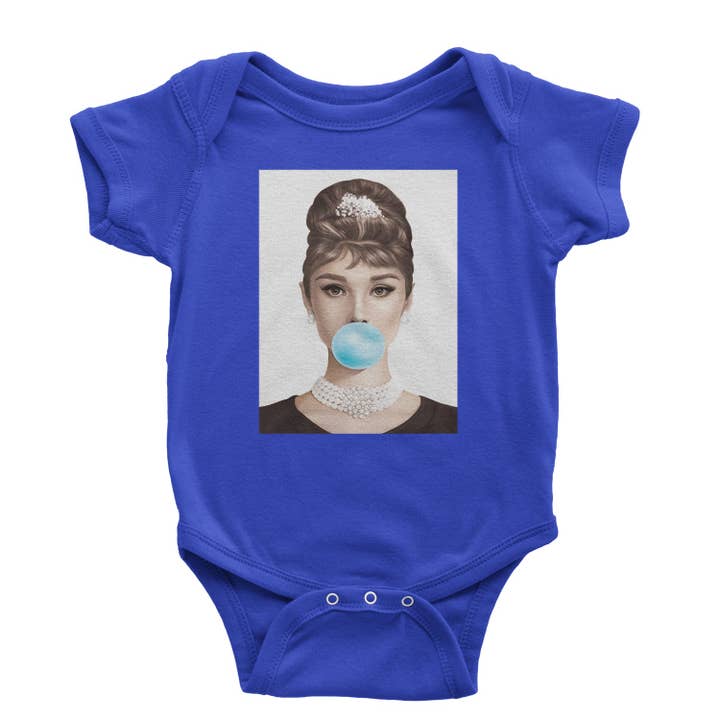Expression Tees - Wholesale Bodysuit (Non-Footed) - Baby - Audrey Hepburn Chewing Bubble Gum American Icon Infant One-Piece Romper Bodysuit and Toddler T-shirt8