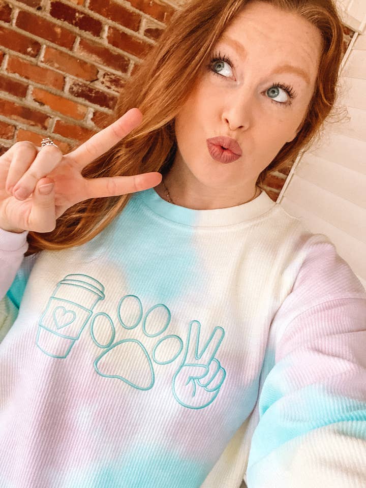 Peace Dogs Coffee Embroider Corded Crew , Dog Mom Sweatshirt for wholesale by Tails Up, Pup