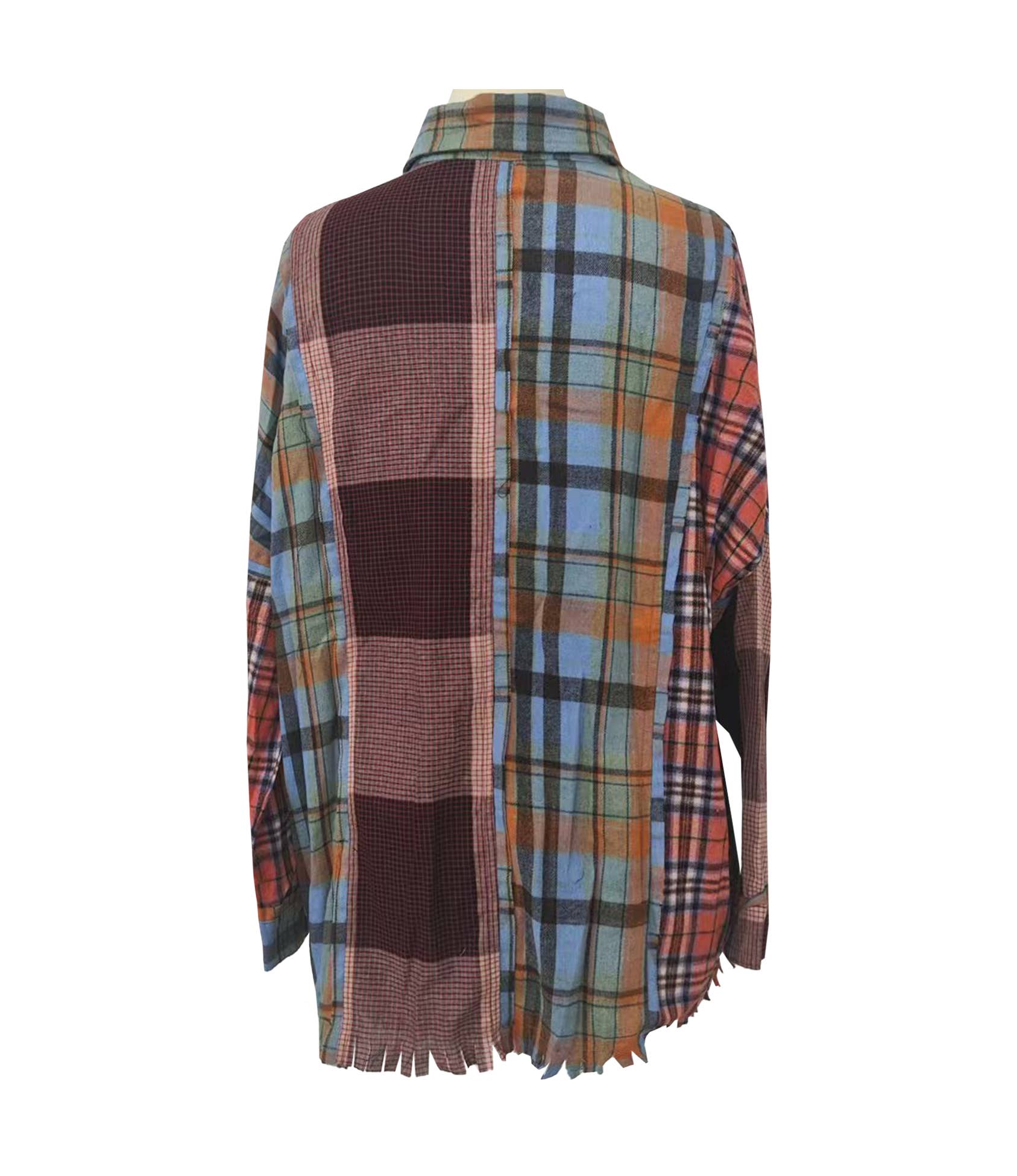 Rosa Clothing - Vente Chemise – femme - Chemise vintage à carreaux patchwork à bords bruts1