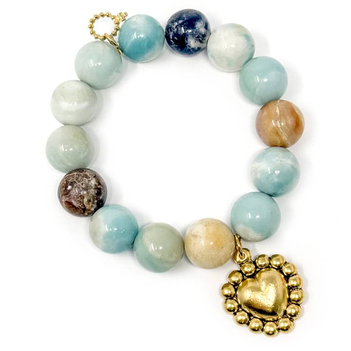 Amazonite with Gold Puffy Heart for wholesale by PowerBeads by jen