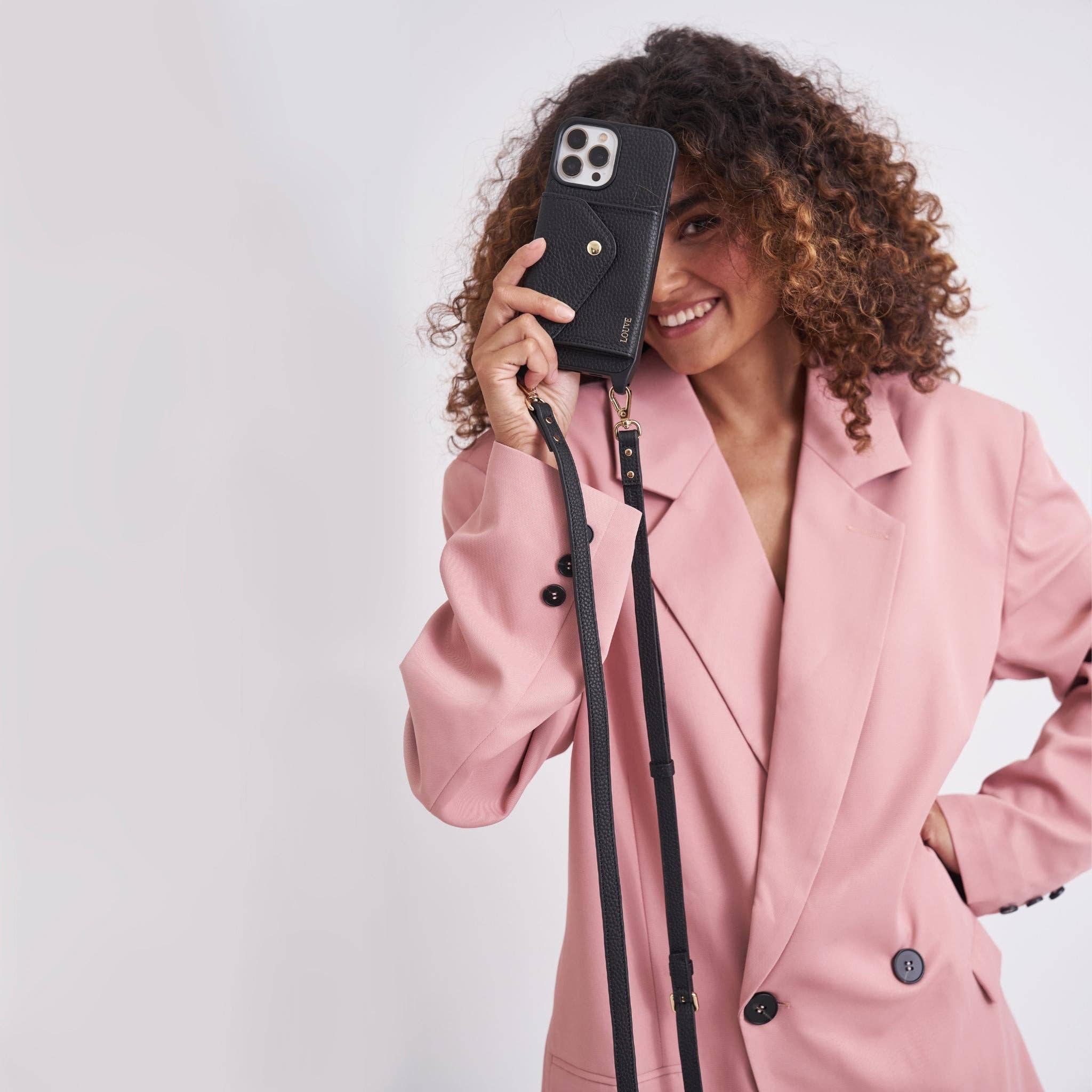 Louve Collection - Wholesale Phone Wallet - Women's - Zoë Black Leather Phone Case Wallet & Matching Strap27