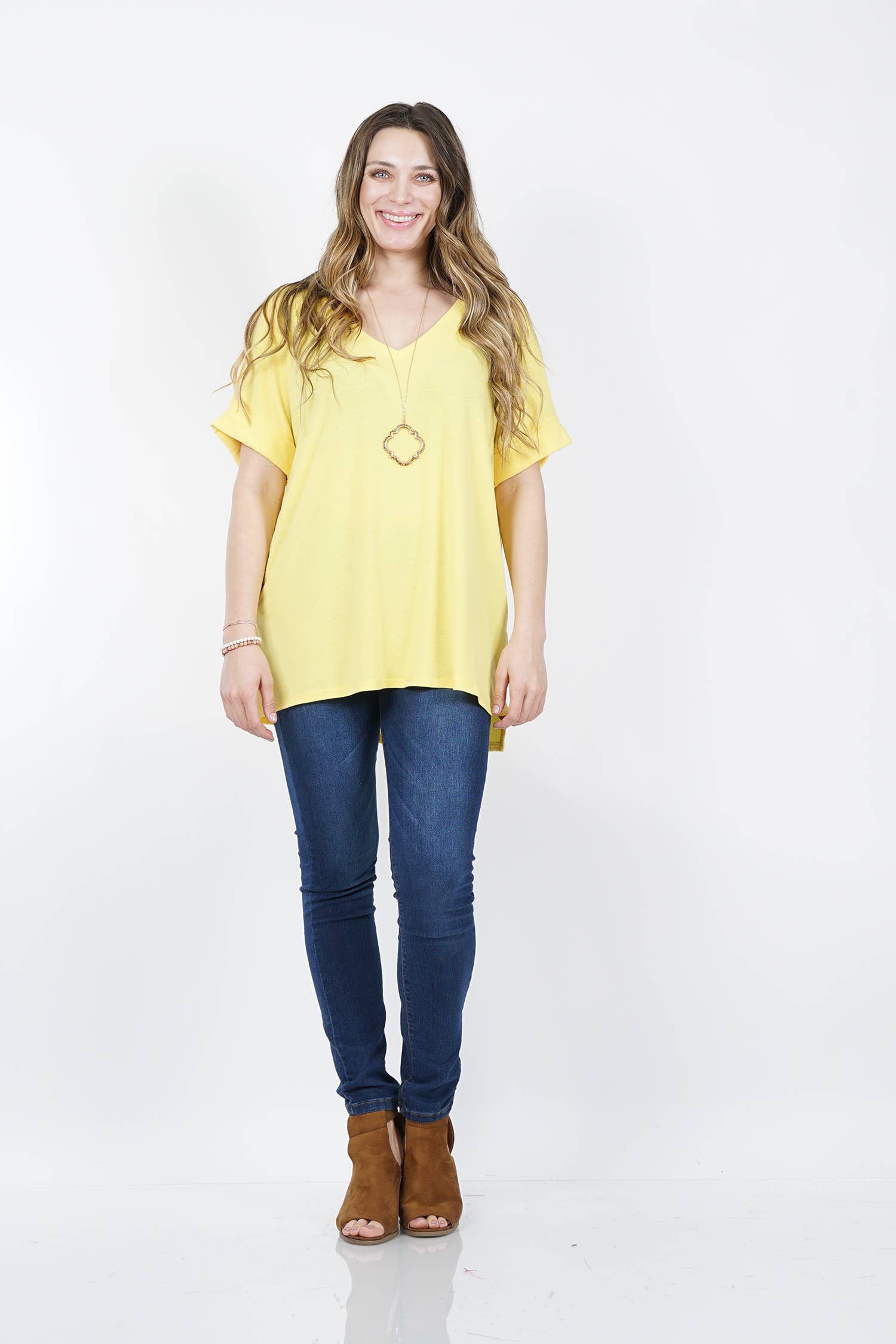 OLIVEMUSTARD  `.Plus size V Neck Top w/ side-slit for wholesale on Faire7