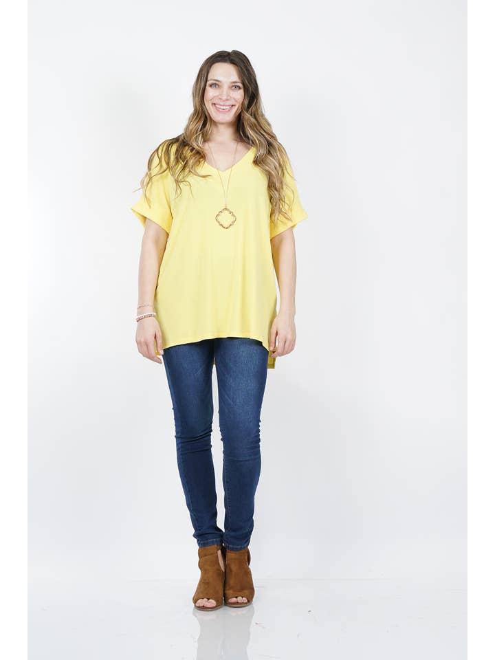 OLIVEMUSTARD `.Plus size V Neck Top w/ side-slit for wholesale on Faire7