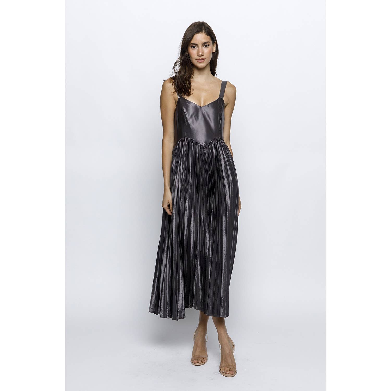 STORIA – wholesale Dress – Women's – JD6918- SOLID SHEEN ACCORDION PLEAT MIDI DRESS 7