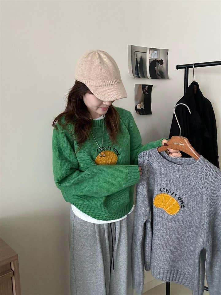 Marayn - Wholesale Knitted jumper – Women′s - Cute Korean Style Cartoon Letter Knit Sweater11