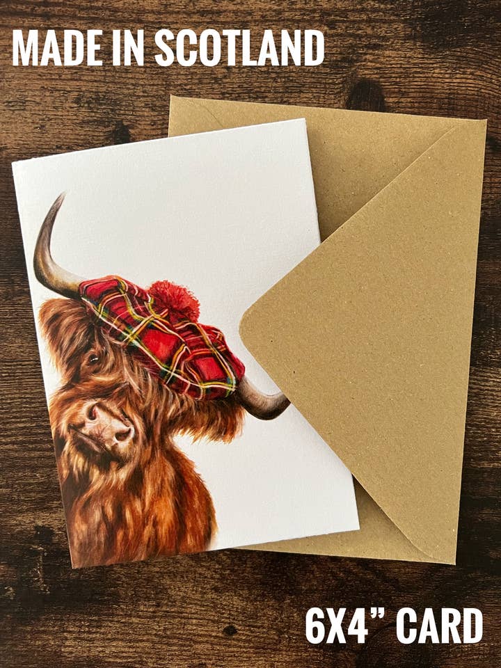 Made in Scotland (Greeting Card) | Highland Cow Card for wholesale by Art by Lana Mathieson
