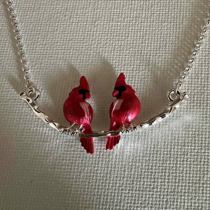 Carol Young Silver - Wholesale Pendant/Charm Necklace - Cardinals/Two on a silver tone branch  Jewelry Necklace5