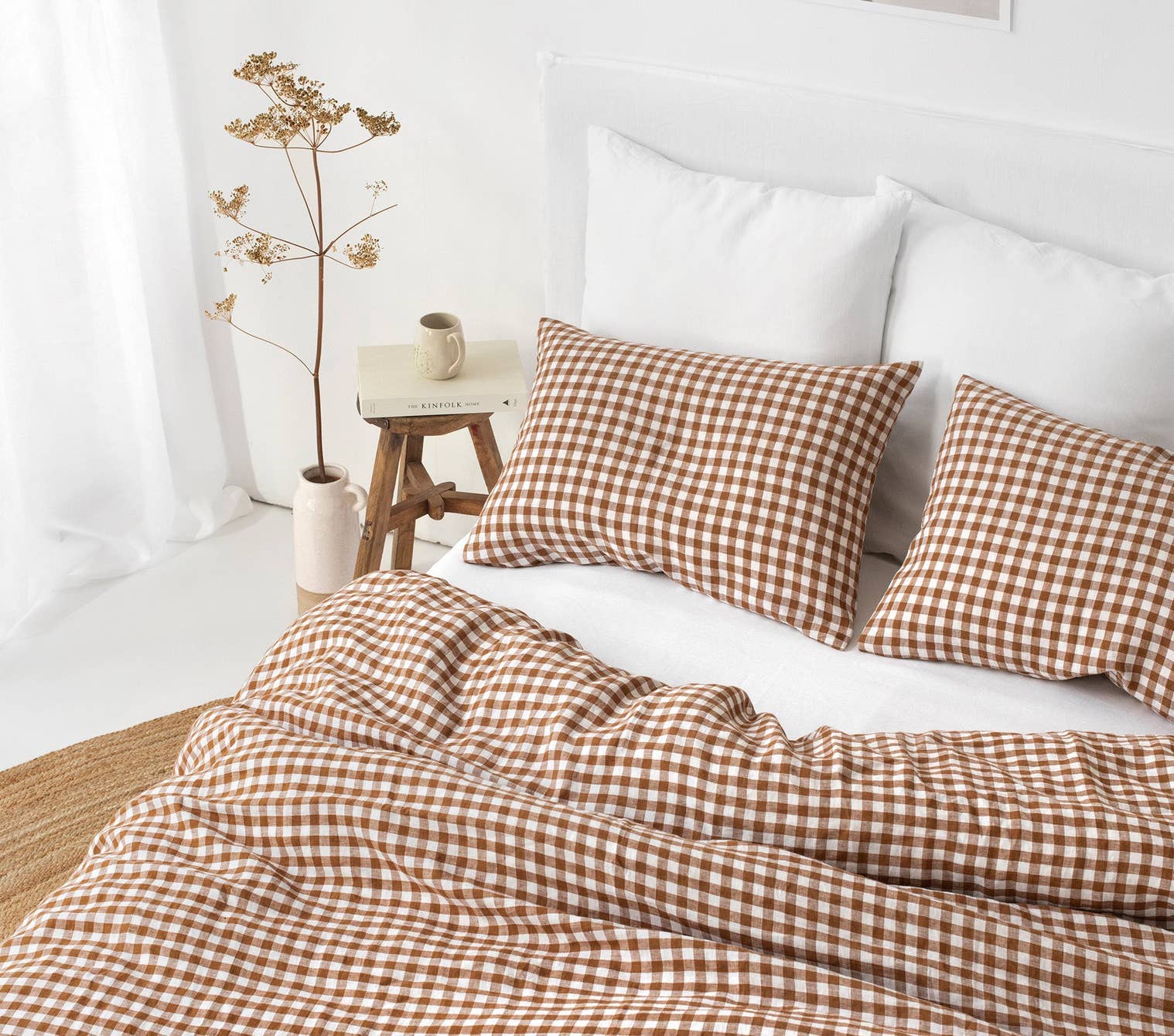 MagicLinen (We handle U.S. import procedures for you) - Wholesale Bedding Set - Cinnamon gingham linen duvet cover set (3 pcs)2