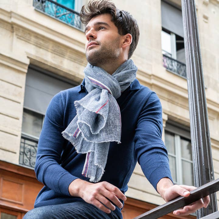 AV08 PARIS - Wholesale Scarf - Men's - MAYA BAY CHAMBRAY LINEN SCARF