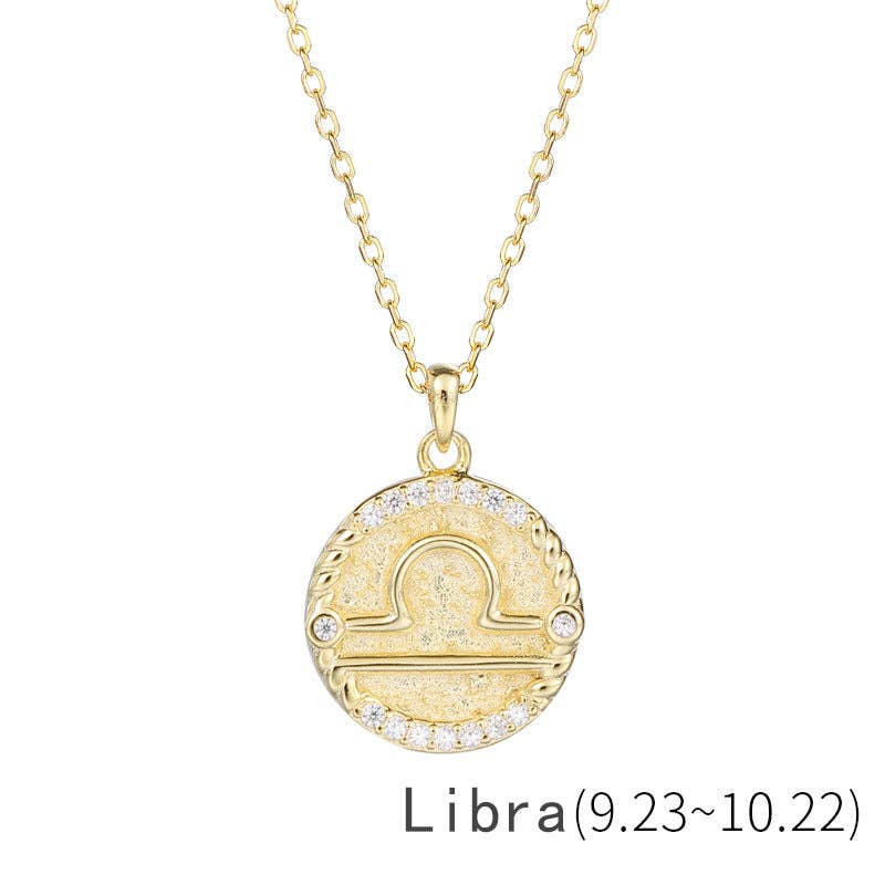 Perimade & Co. LLC - Wholesale Pendant/Charm Necklace - Gold Zodiac Sign Disc Charm Necklace in 925 Sterling Silver2