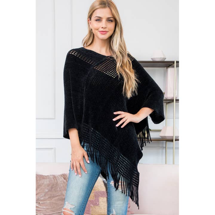 Crochet Net Fringe Poncho for wholesale by Love and Repeat