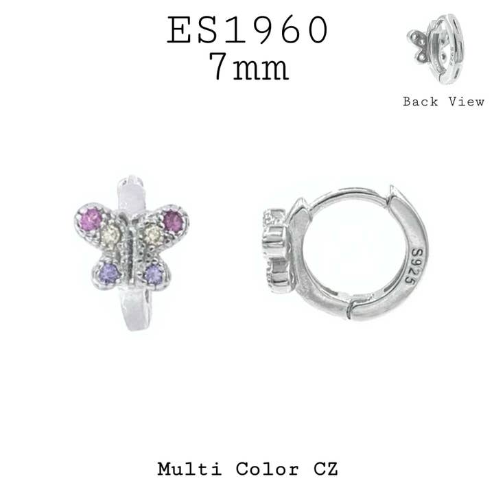 Orecchini a cerchio a farfalla in argento Sterling 925 con zirconia cubica per la vendita all'ingrosso da parte di Nisso & Co. NYC Jewelry Wholesale