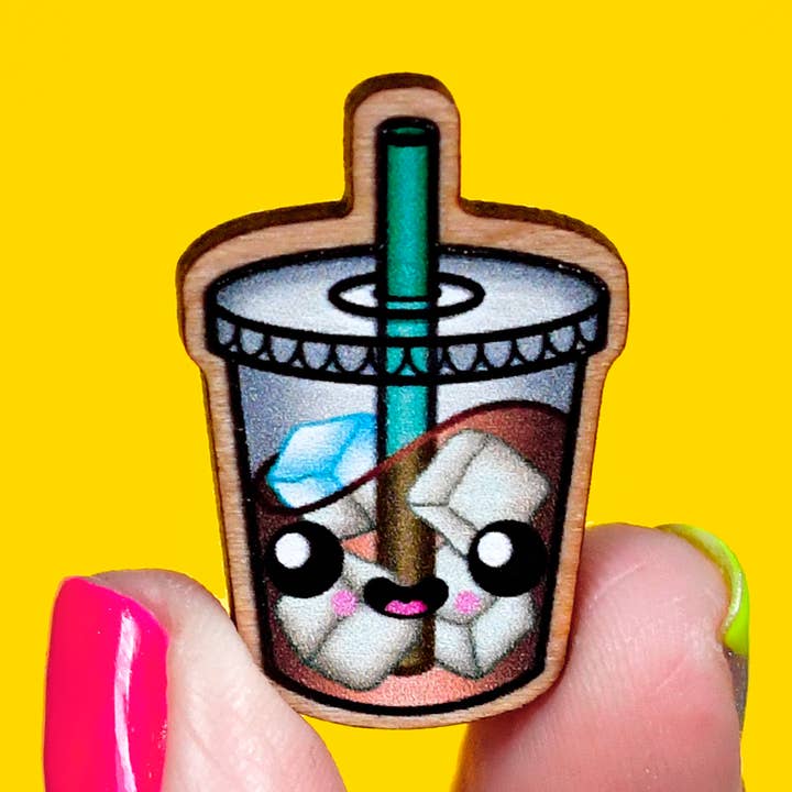 tiny iced coffee lapel pin / kawaii cute novelty for wholesale by jesiiii
