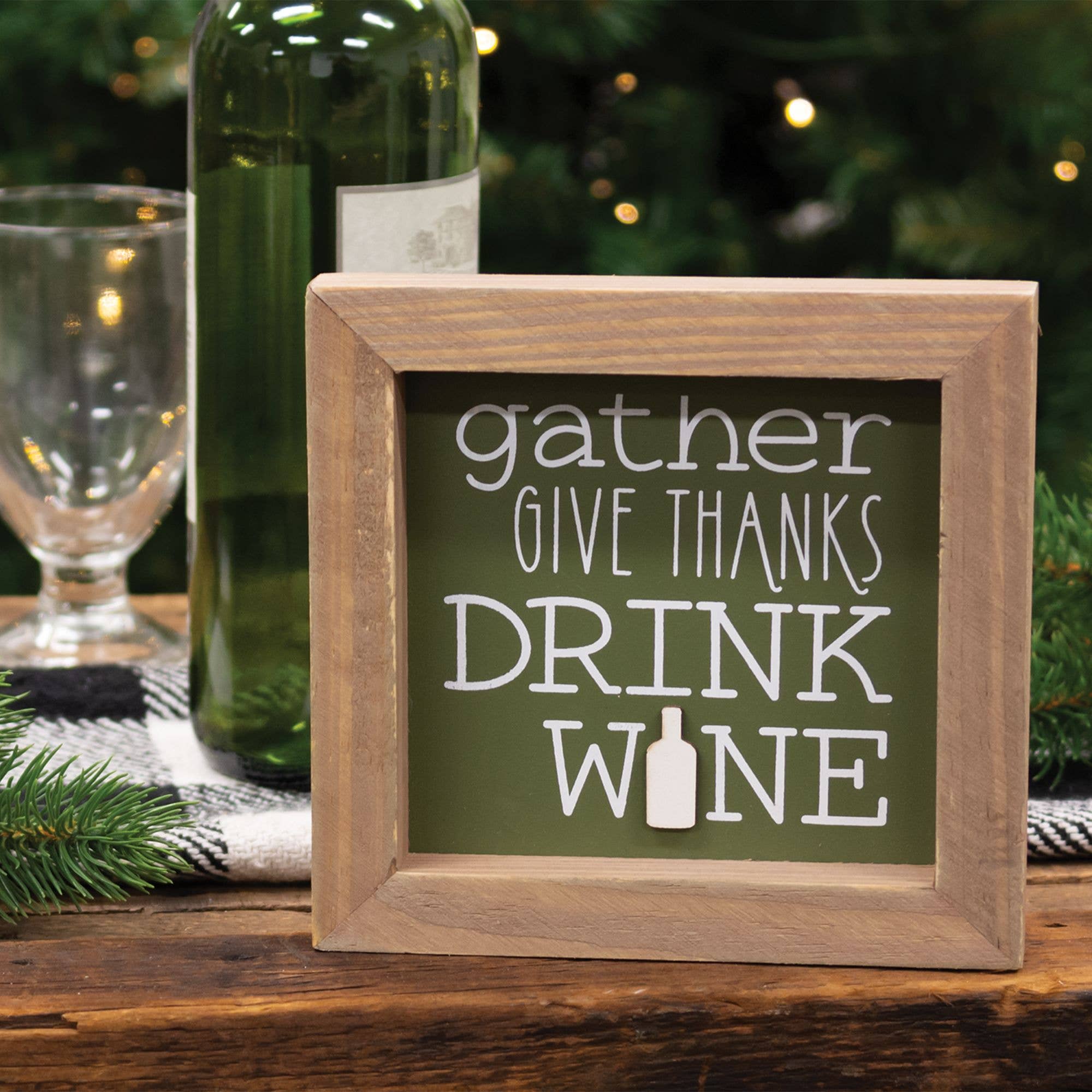 The Hearthside Collection - Wholesale Sign - Gather Give Thanks Drink Wine Framed Sign1