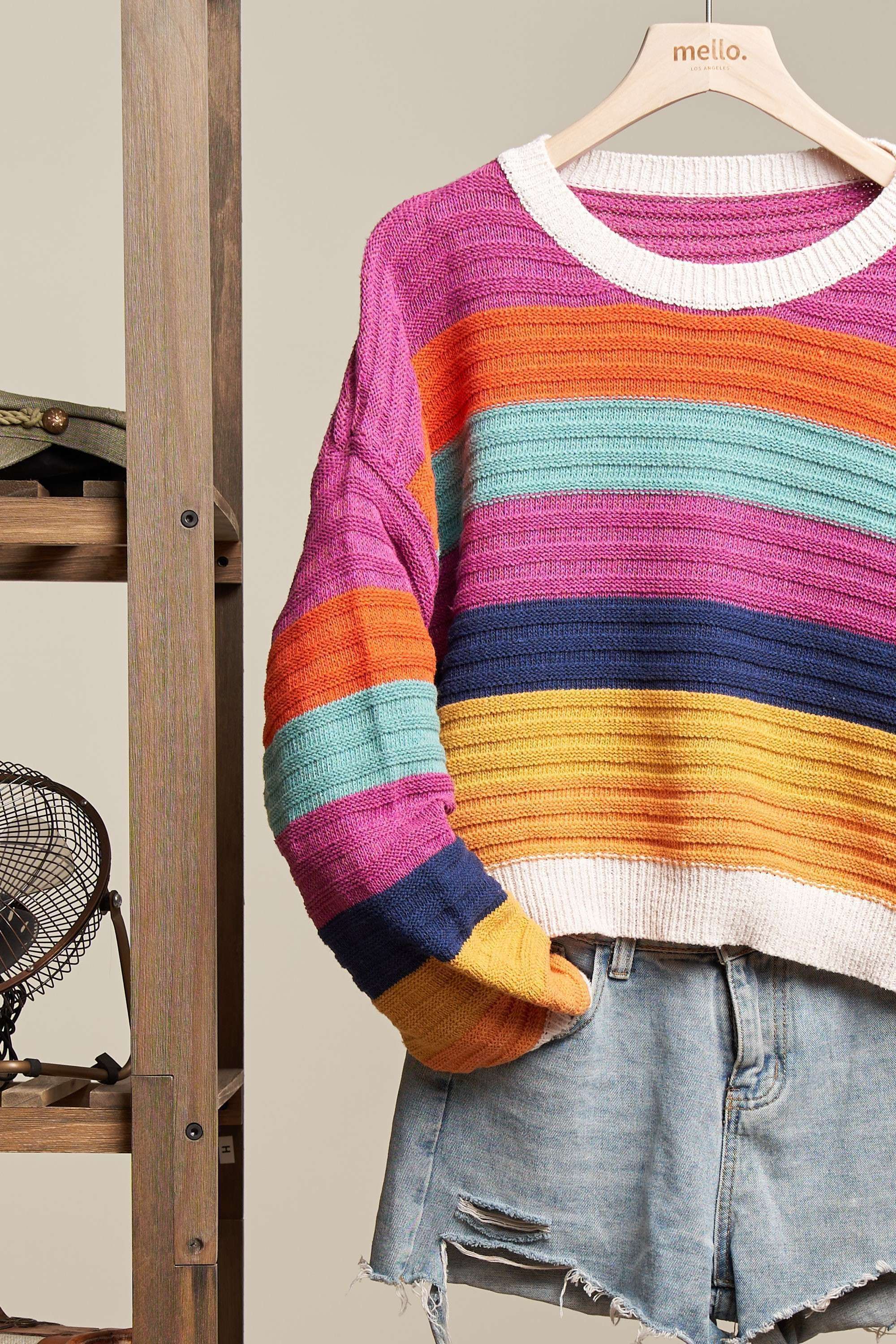 Mello. - Wholesale Knit Sweater - Women's - Multi Color Stripe Sweater7
