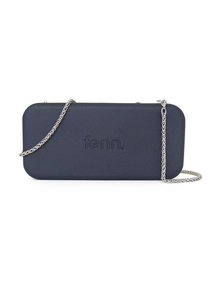 NAVY purse with silver chain strap for wholesale by Fenn Collection UK