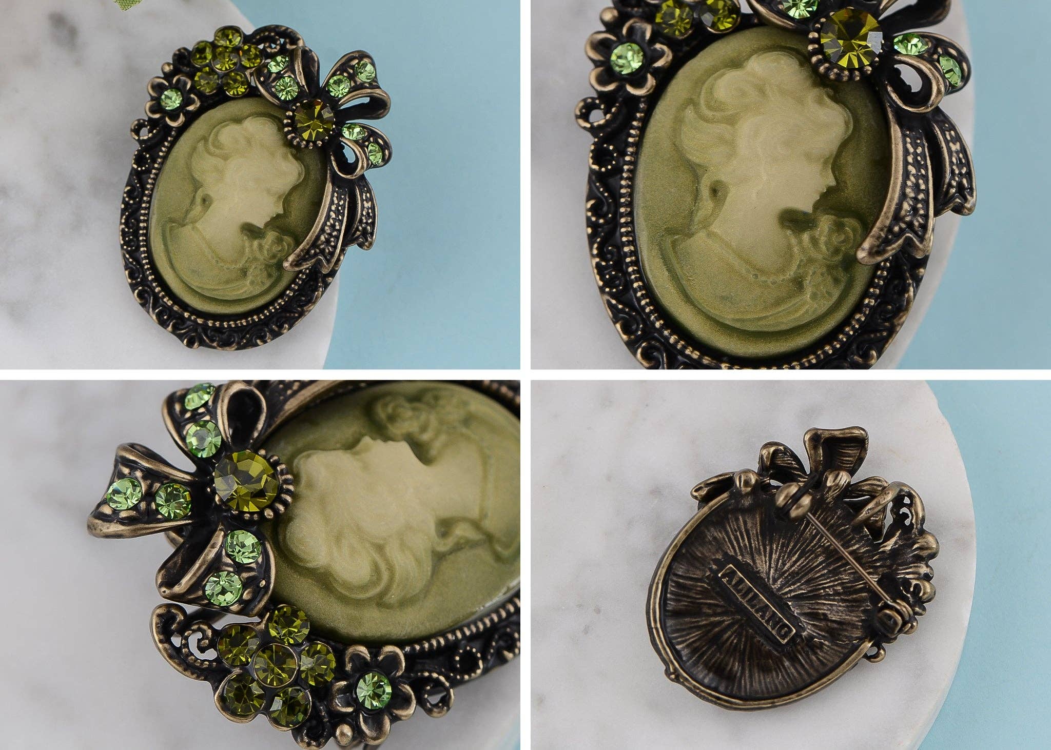 AK Brand - Wholesale Brooch - Vintage Victorian Cameo Brooch Maiden Flower Ribbon Bow43