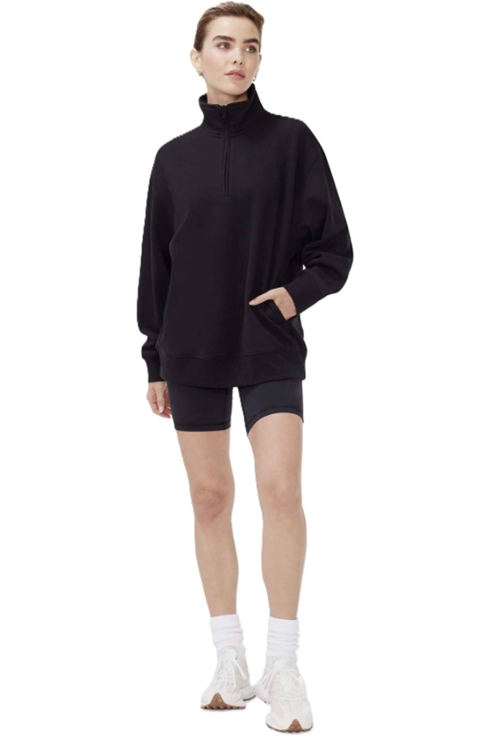 Good Stuff Apparel - Wholesale Sweatshirt - Women's - Women's Long Sleeve Half Zip Sweatshirt Fleece Oversized Pullover Sweater1