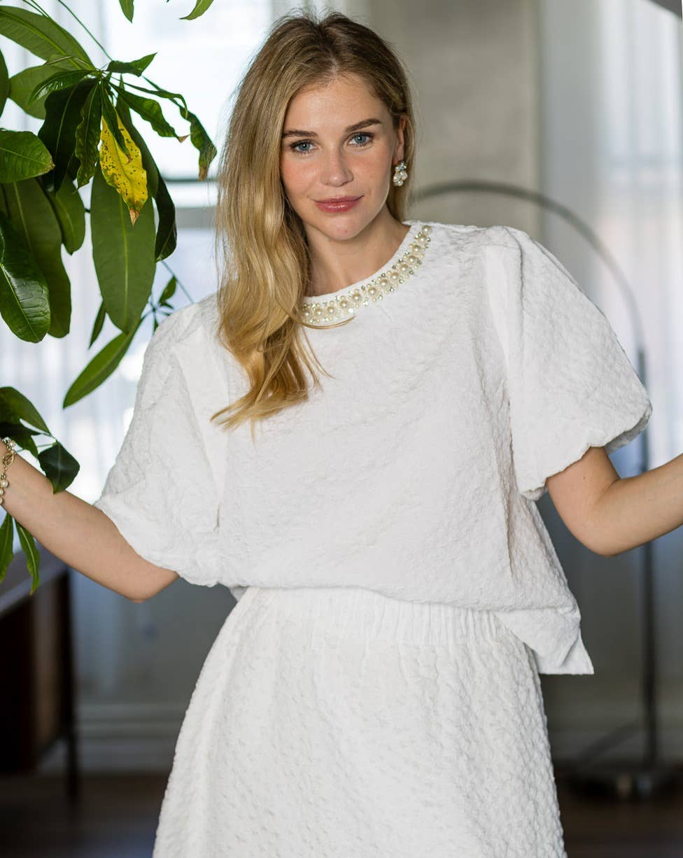 Joh Apparel – wholesale Blus - Dam – Windelle texturerad topp med pärlor7