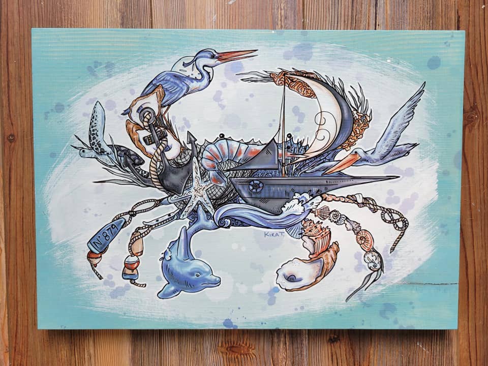 Map Mom - Wholesale Art Print - 11x16 Wood Plank Art- Crab Collage2