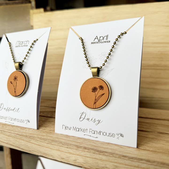 New Market Farmhouse - Wholesale Pendant/Charm Necklace - Birth Month Flower Necklaces - Leather Pendant Necklace Set