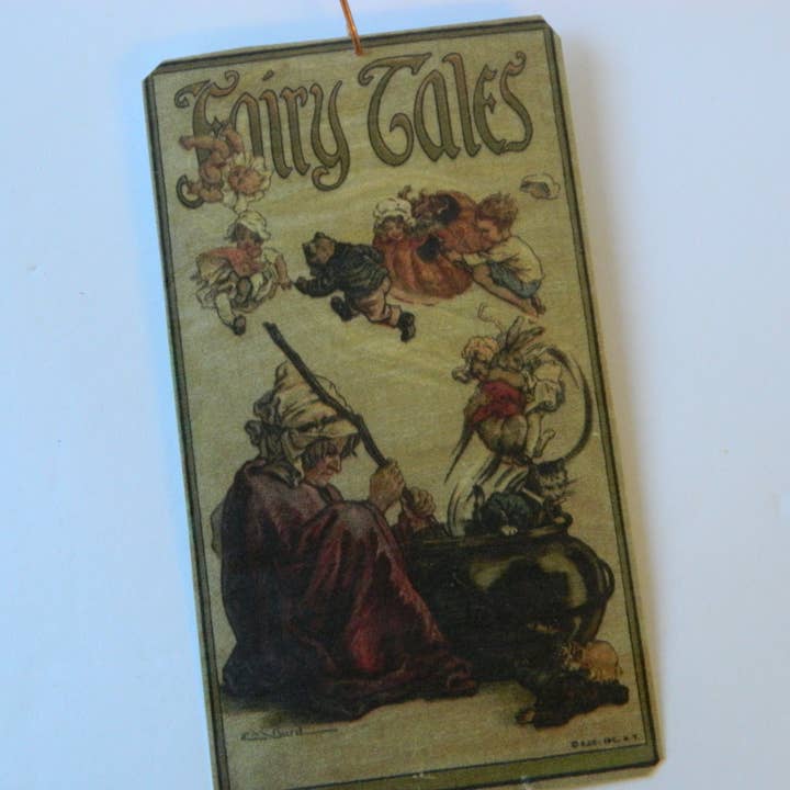 Ornement Fairy Tales Antique Bok Cover Whimsical Witch pour la vente par Sarah Wood Studio
