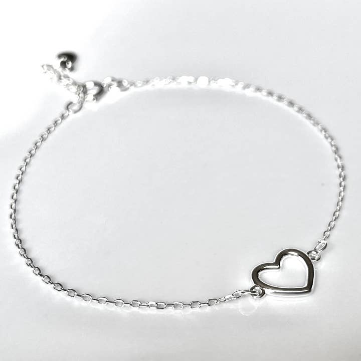 Blueyejewelry - Wholesale Charm/Dangle Bracelet - 925 Silver Heart Bracelet - Dainty Heart Charm Bracelet 5