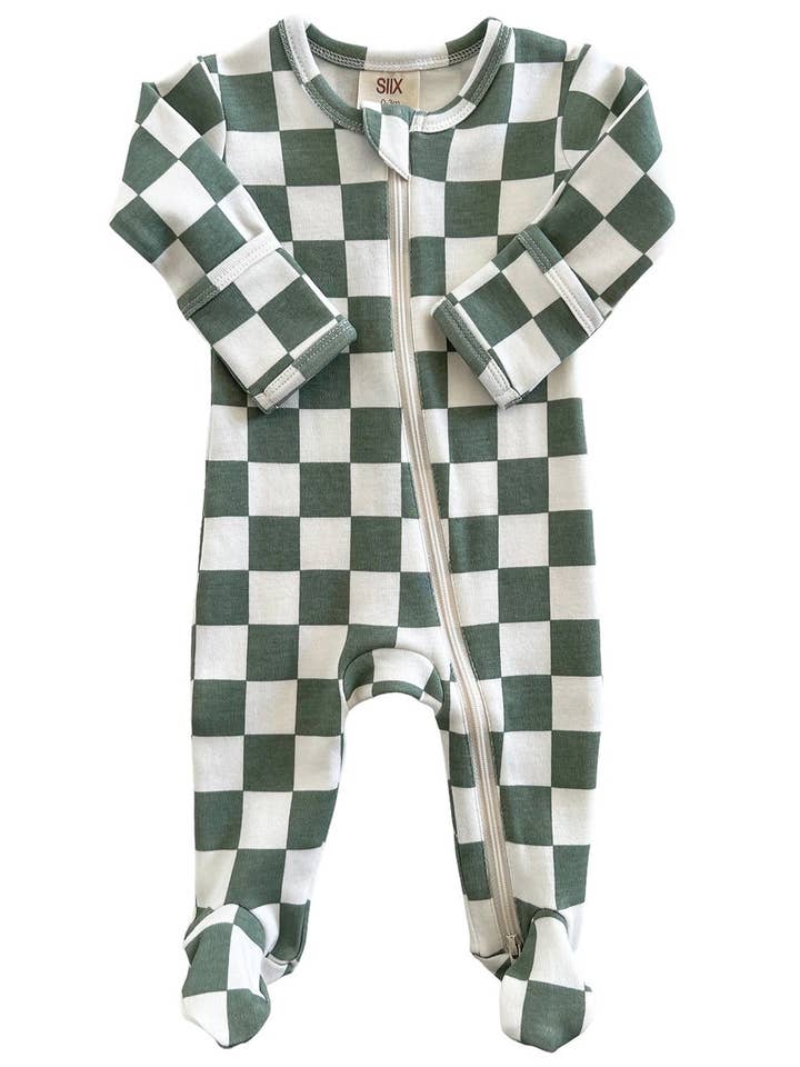 SIIX Collection - Wholesale Sleepsuit - Baby - Matcha Milkshake Checkerboard / Organic Zip Footie (Baby)