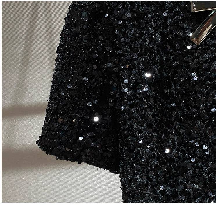 Zwart DR856Y Elegante Pailletten Korte Mouw Aansluitende Jurk voor Vrouwen 20 voor groothandel op Faire5
