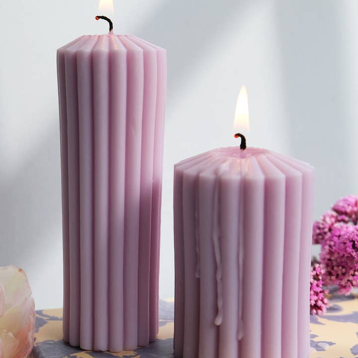 Interlude Candles - Wholesale Pillar Candle - Ribbed Pillar Candle Duo1