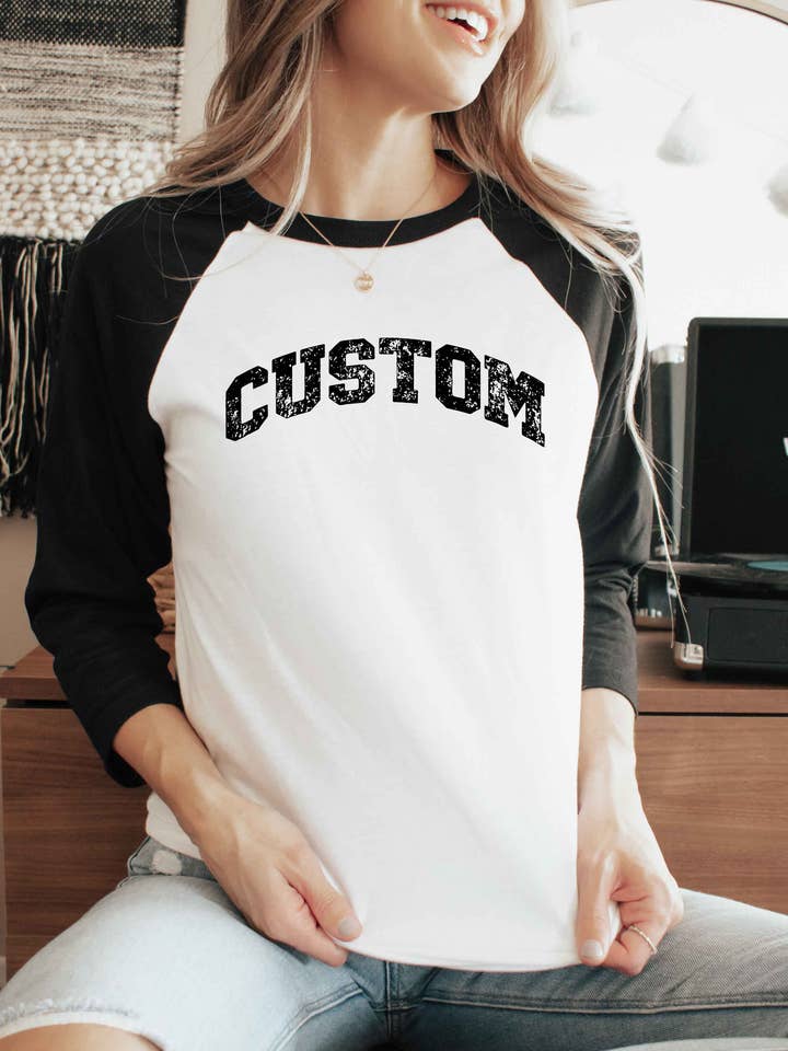 One Nine - Wholesale T-shirt – Unisex - Custom Text/Logo 3/4 Sleeve Raglan Baseball Unisex T-Shirt