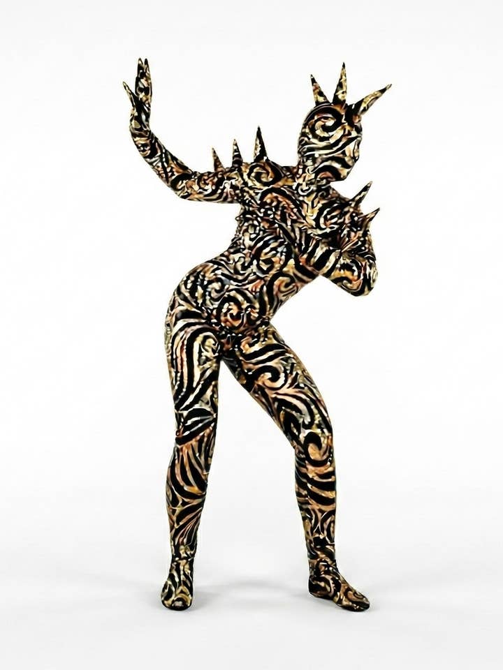 Alien Full Body Costume Set, Turtleneck Catsuit, Spiked Accessories, Open-Eye Headpiece for wholesale by Kikimora Fashion