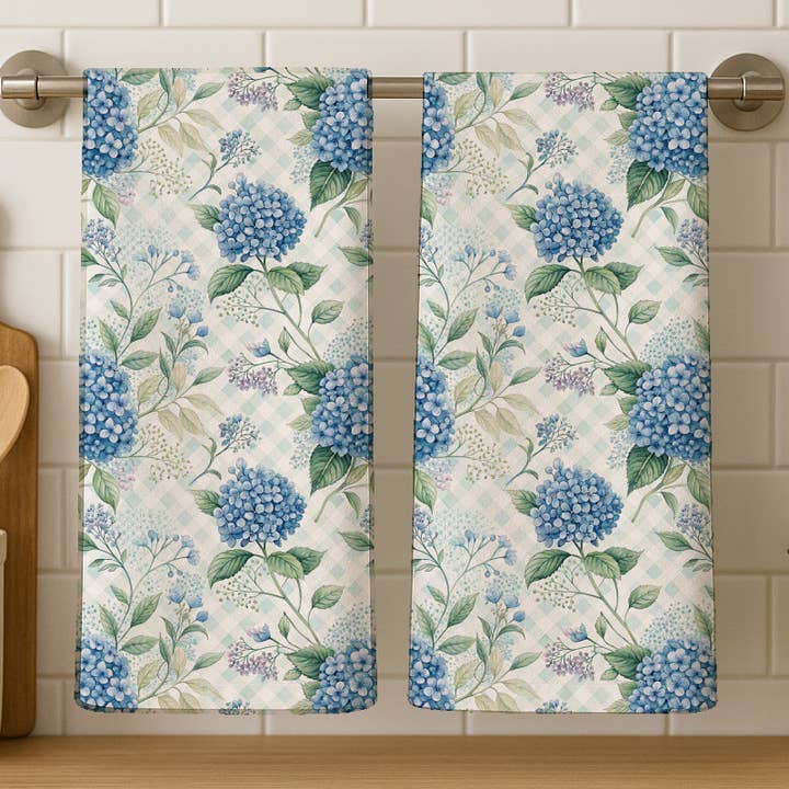 Asciugamani da cucina in cotone Ortensia Blu per la vendita all'ingrosso da parte di Potter's Printing