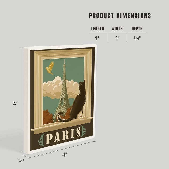 Lantern Press - Wholesale Coasters - CERAMIC COASTER Paris, France, Eiffel Tower & Cat Window4