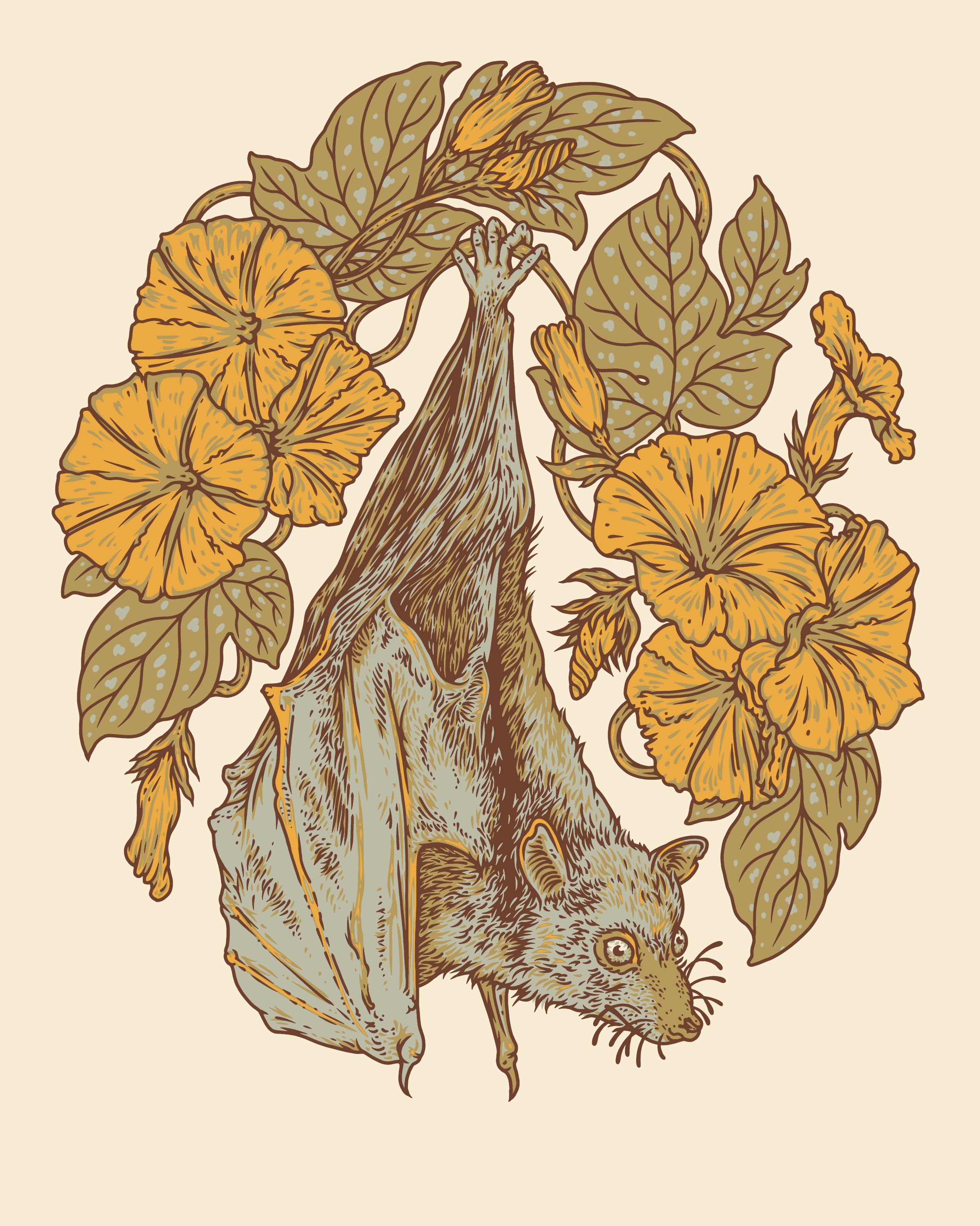 Mustard Beetle - Wholesale Art Print - Flying Fox + Morning Glories 8x10" Giclee Print1