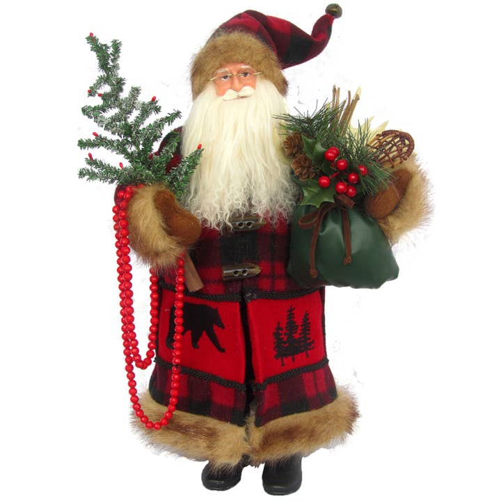 Santa’s Workshop Inc. - Wholesale Christmas Decoration - 18" Buffalo Plaid Black Bear Santa