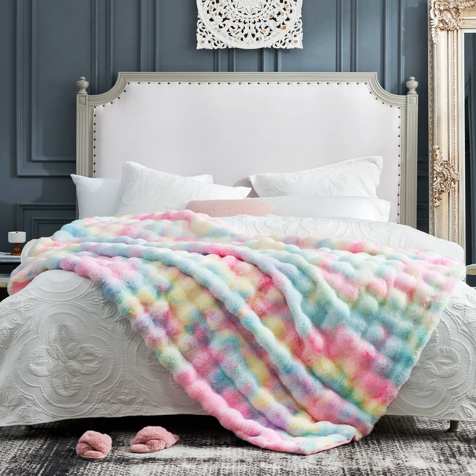 DreamValley - Wholesale Throw Blanket - CB Luxurious Faux Fur Bubble Throw Blankets, Tie-dye Color24
