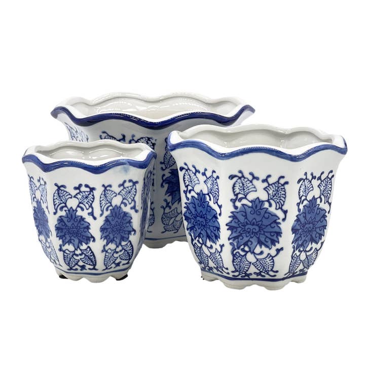 Galt International Company - Wholesale Plant Pot - Set of 3 -
4.5"/6"/8" Ceramic Chinoiserie Planter Pot Set