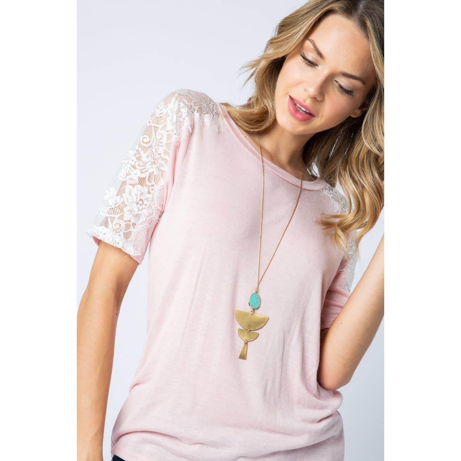 VOCAL - Wholesale Blouse - Women's - LACE SHORT SLEEVE JERSEY KNIT TOP8