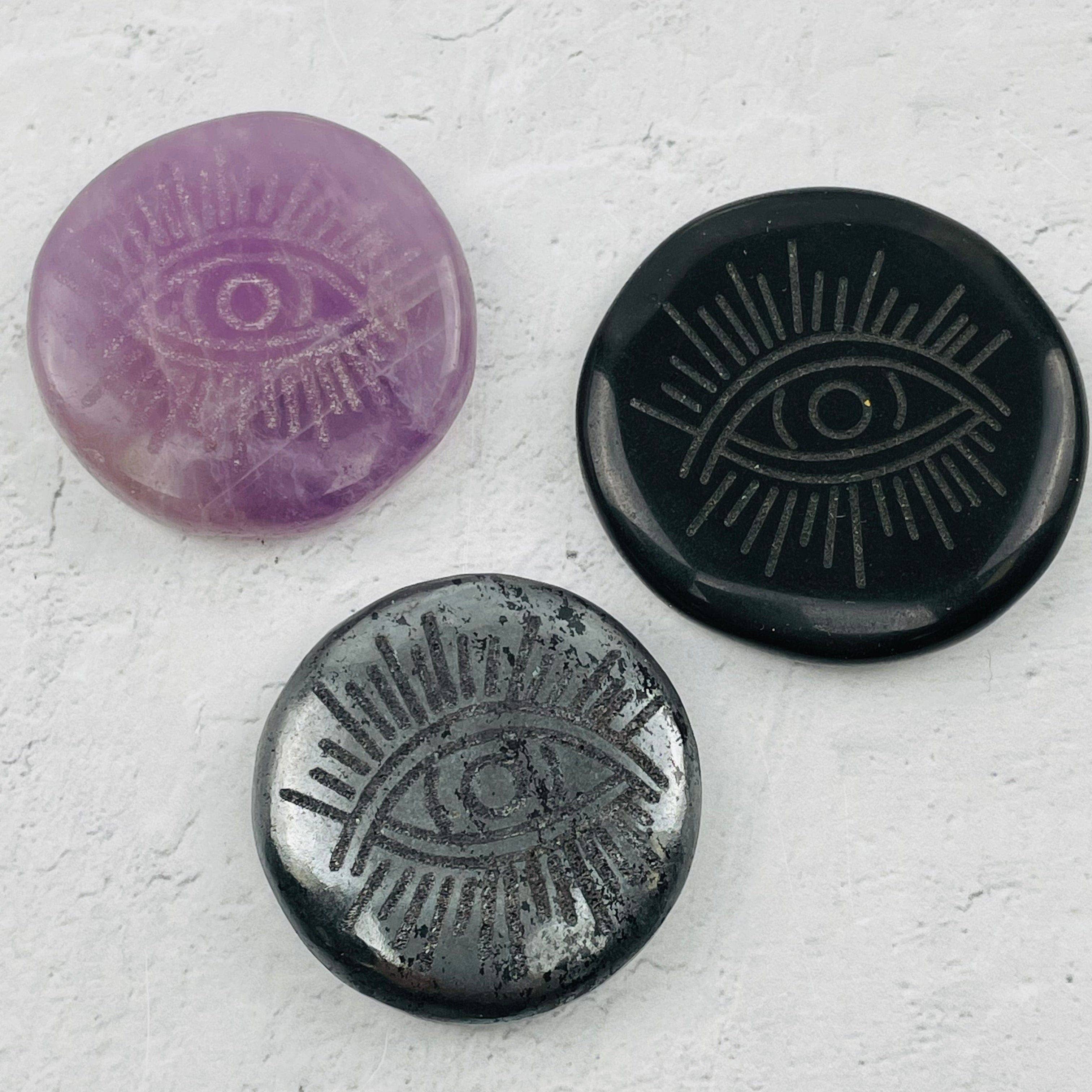 Rock Paradise - Wholesale Spiritual Stone/Crystal - Crystal Engraved Evil Eye Round Pocket Palm Stones3