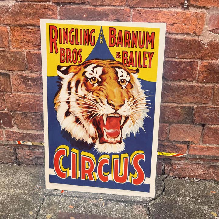 Circus Tiger Tingling Bros - Metal Travel Wall Sign for wholesale by The British Metal Signs Company