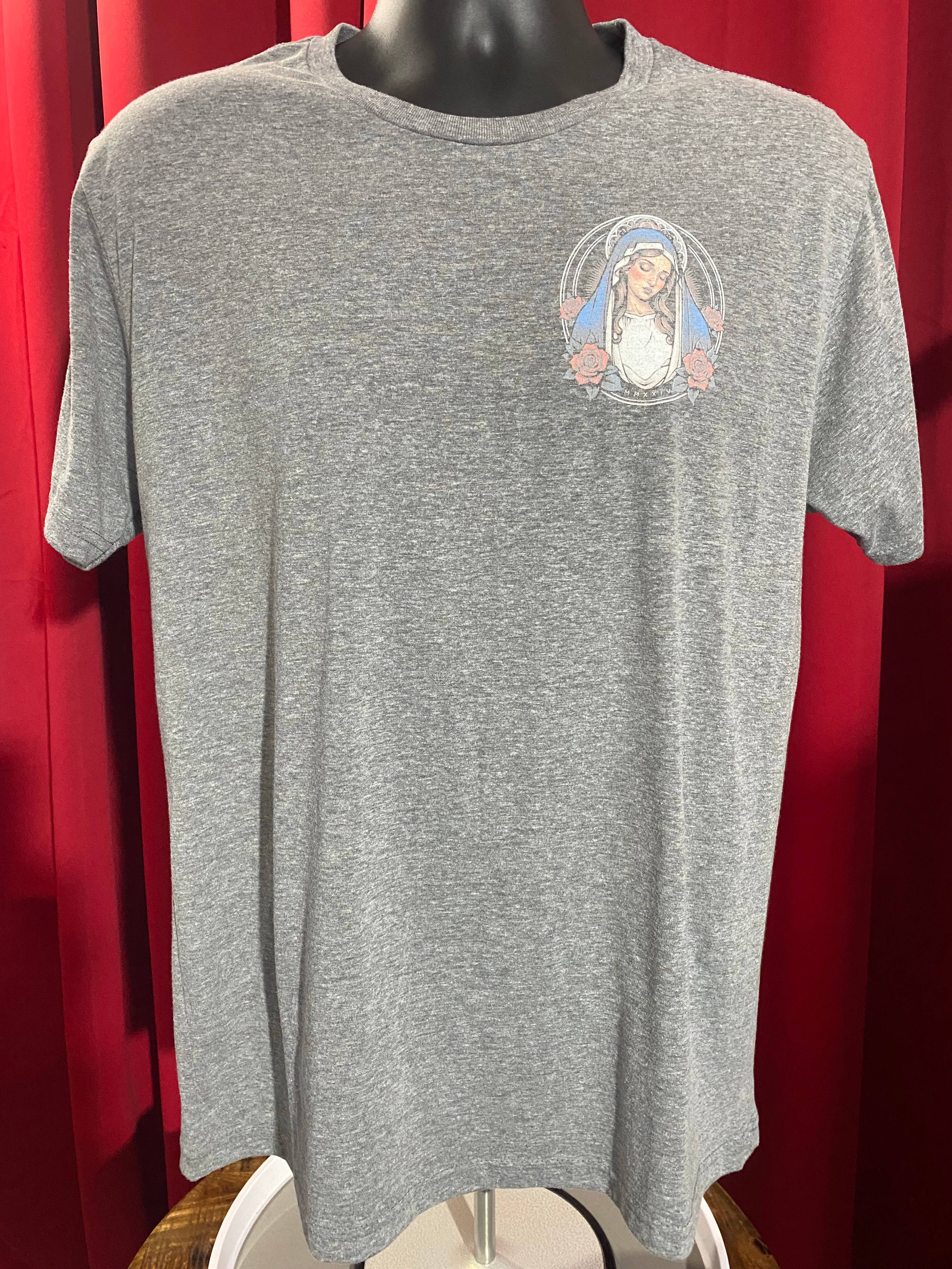 Los Angeles Mercantile™ - Wholesale Screen Printed T-Shirt - Men's - Cross, Flowers, & Blessed Virgin Mary American Traditional Triblend Unisex Crewneck T-shirt12