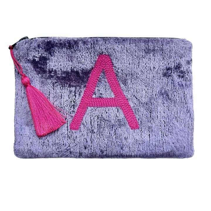 AYCA DESIGN - Wholesale Pouch - Women's - Silk Velvet Ikat Monogrammed Small PouchÂ
