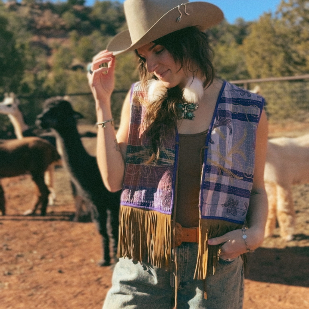Wylder Trading Company - Wholesale Outerwear Vest - Women's - Boho Western Artisan Fringe Vests | Kantha Suzani Textile8