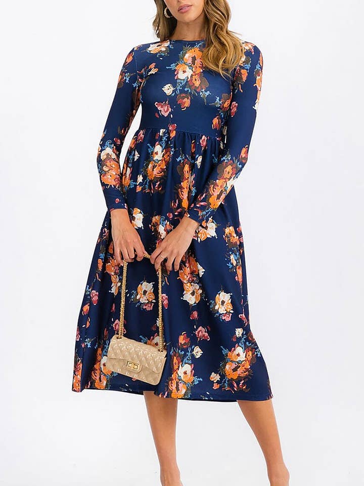 VESTIDO MIDI FLORAL DE MANGA COMPRIDA por atacado de ROUSSEAU