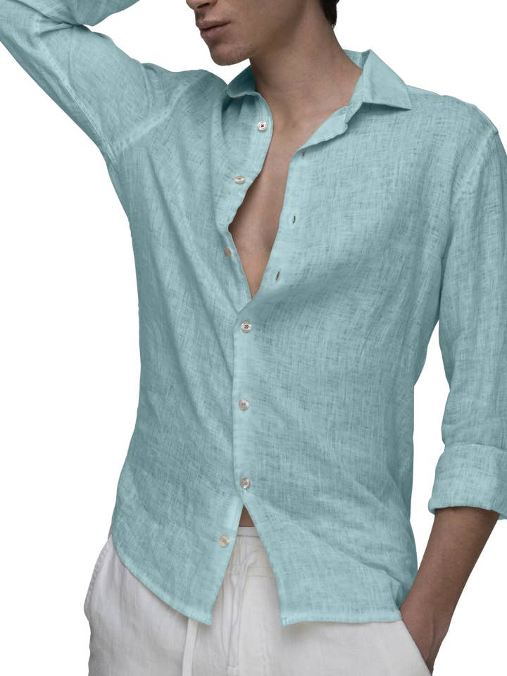 Positano Camisa Lino Verde Agua-14 para venta al por mayor de Gerry St Tropez