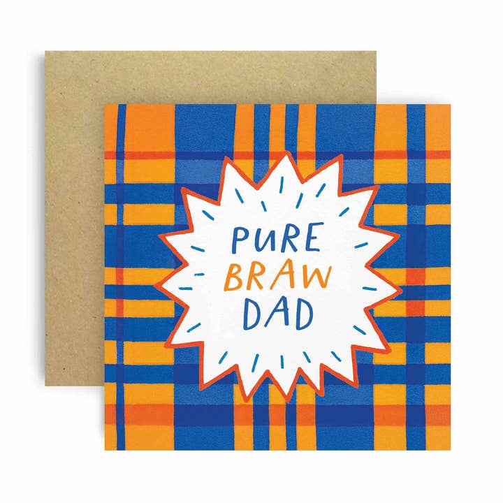 Pure Braw Dad Irn Bru Scotland Greetings Card for wholesale by Huxters