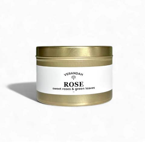 Soy Rose Hand poured 6 oz Candle- Gold Tin for wholesale by Verandah Candle Company