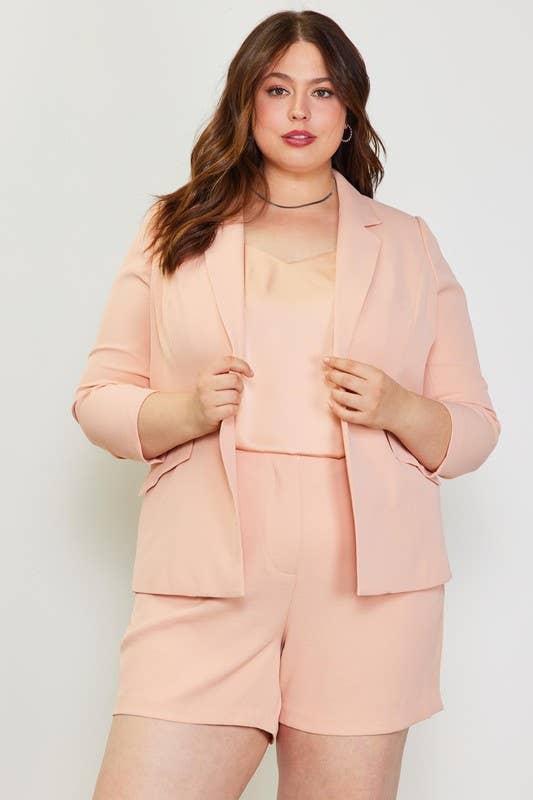 SKIES ARE BLUE - Wholesale Blazer - Women's - Plus Size Recycled Poly Shirred Sleeve Blazer8